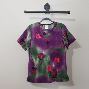 Uniform Advantage Dark Romance Rose Print Scrub Top Small